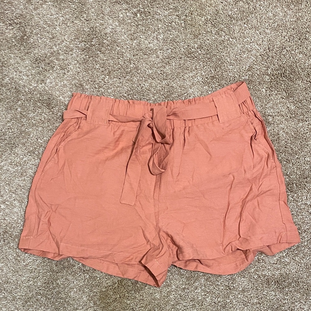 Hem & Thread High Waist Tie Shorts - Coral